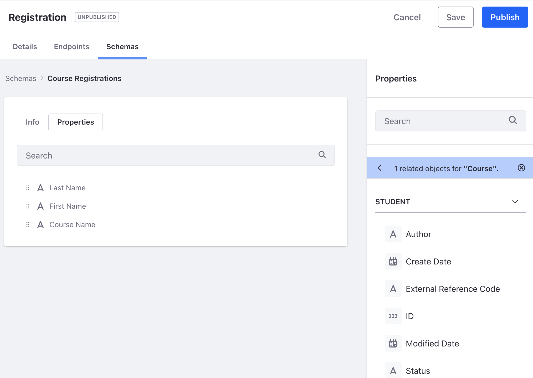 Add the course name field to the schema.