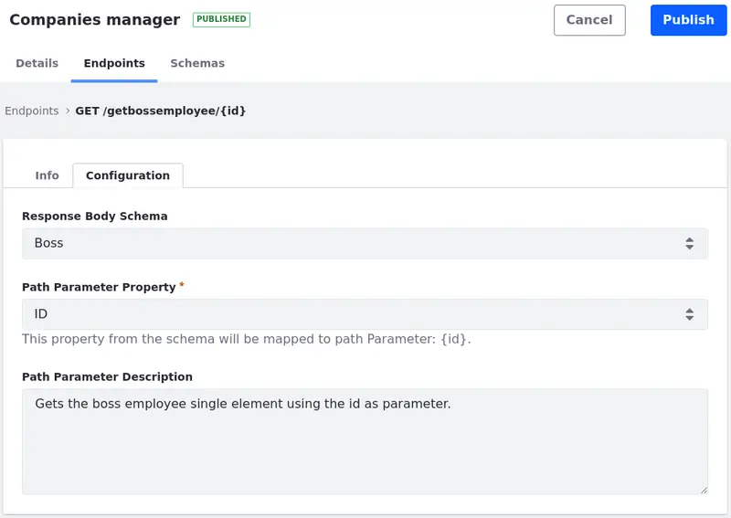 Select the configuration tab to configure the endpoint.