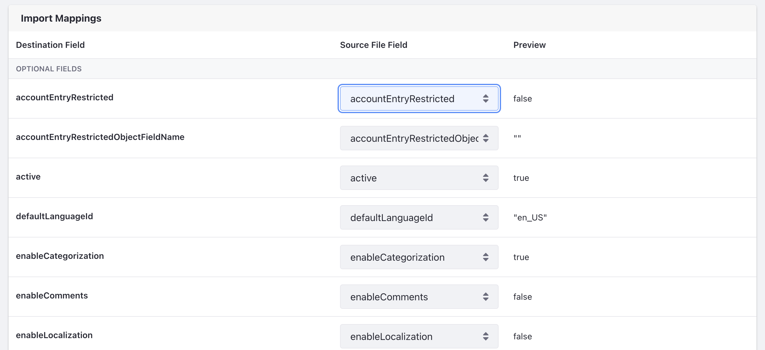 Make any mapping changes under the import mappings section.