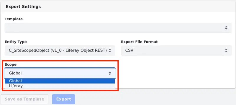 With site-scoped object definitions, export object entries from a specific scope.