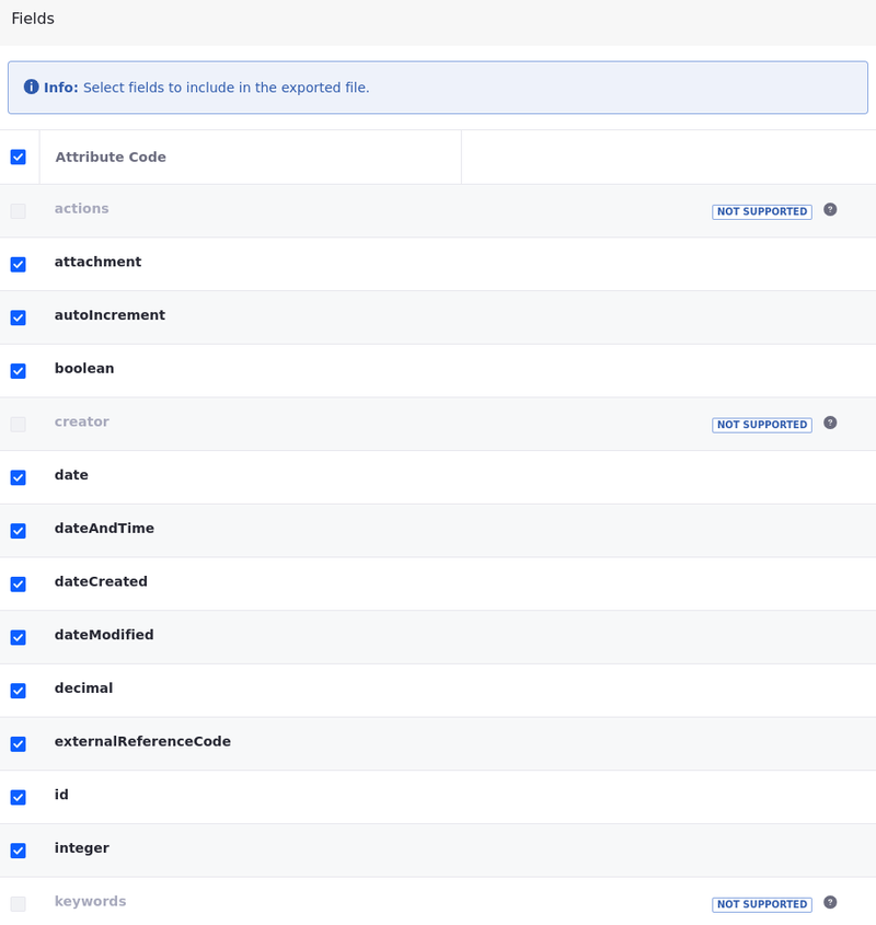 Export only supported fields.