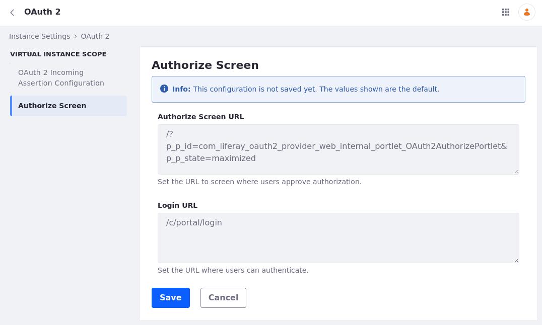 Configure the OAuth 2 Authorize Screen.