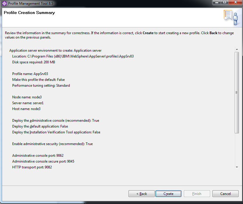 Figure 2: Example of the settings before creating the profile.