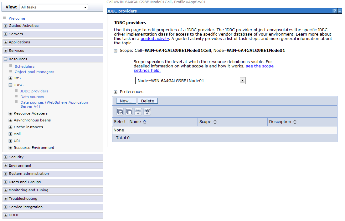 Figure 3: WebSphere JDBC providers