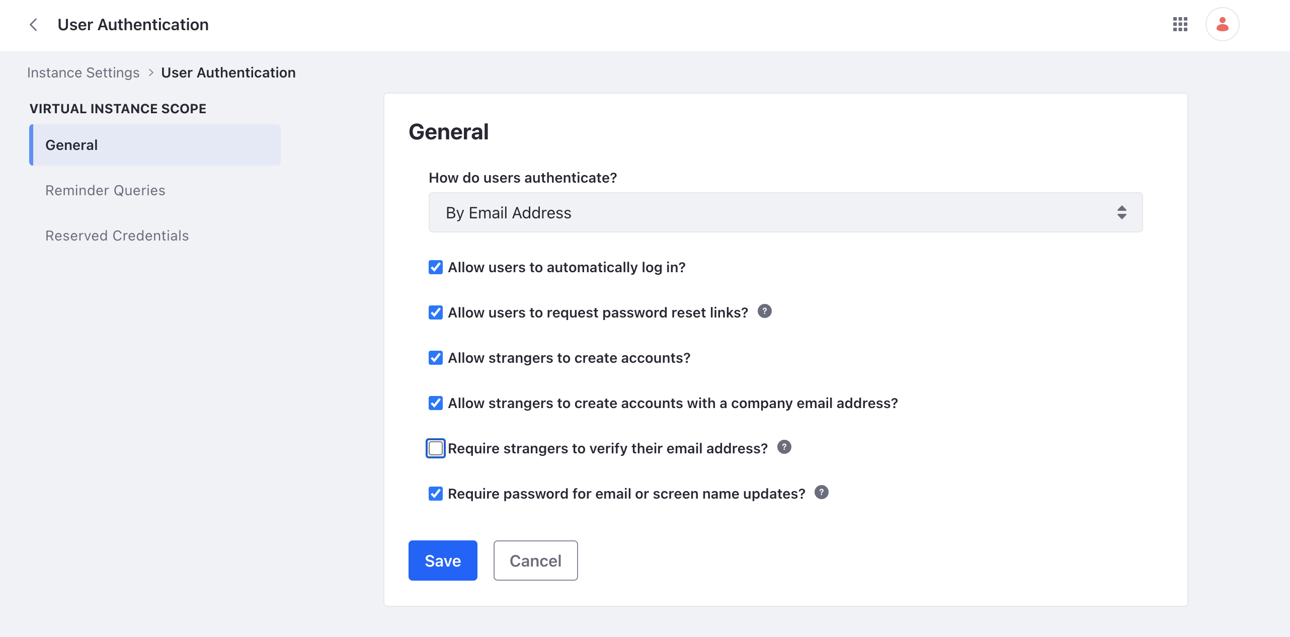 You can select from three types of authentication.