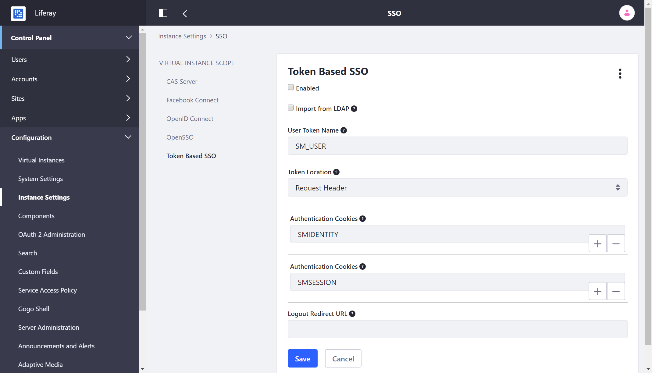 Enabling SSO in the Instance Settings menu.