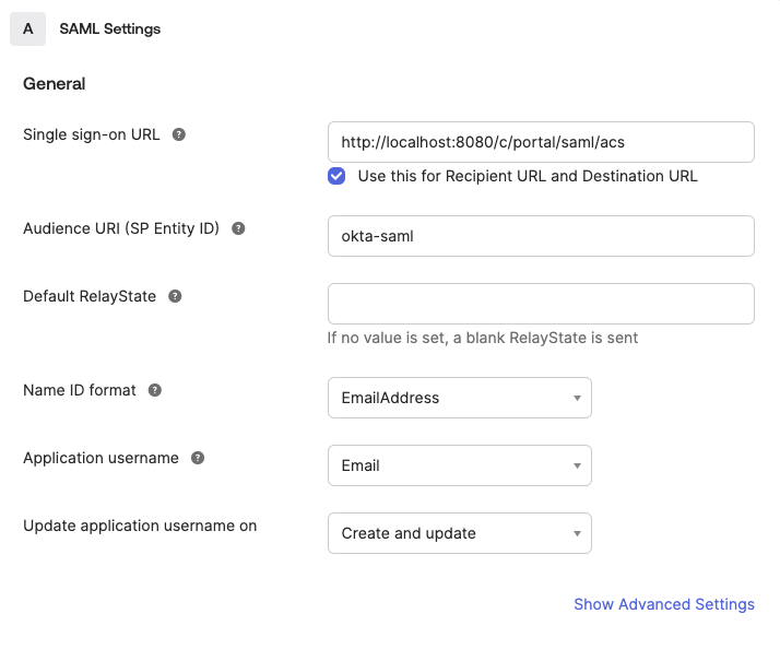 Configure settings for the SAML app.