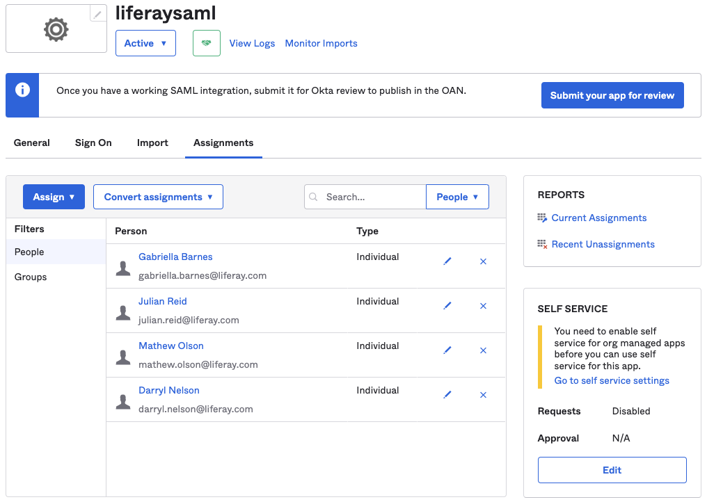 Assign users or groups to the SAML app.