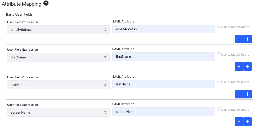 Create new basic user fields corresponding to the SAML attributes created on Okta.