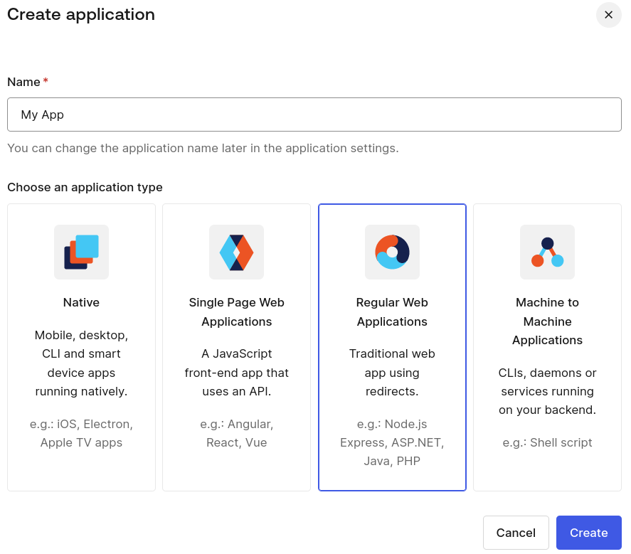 Choose Regular Web Applications type