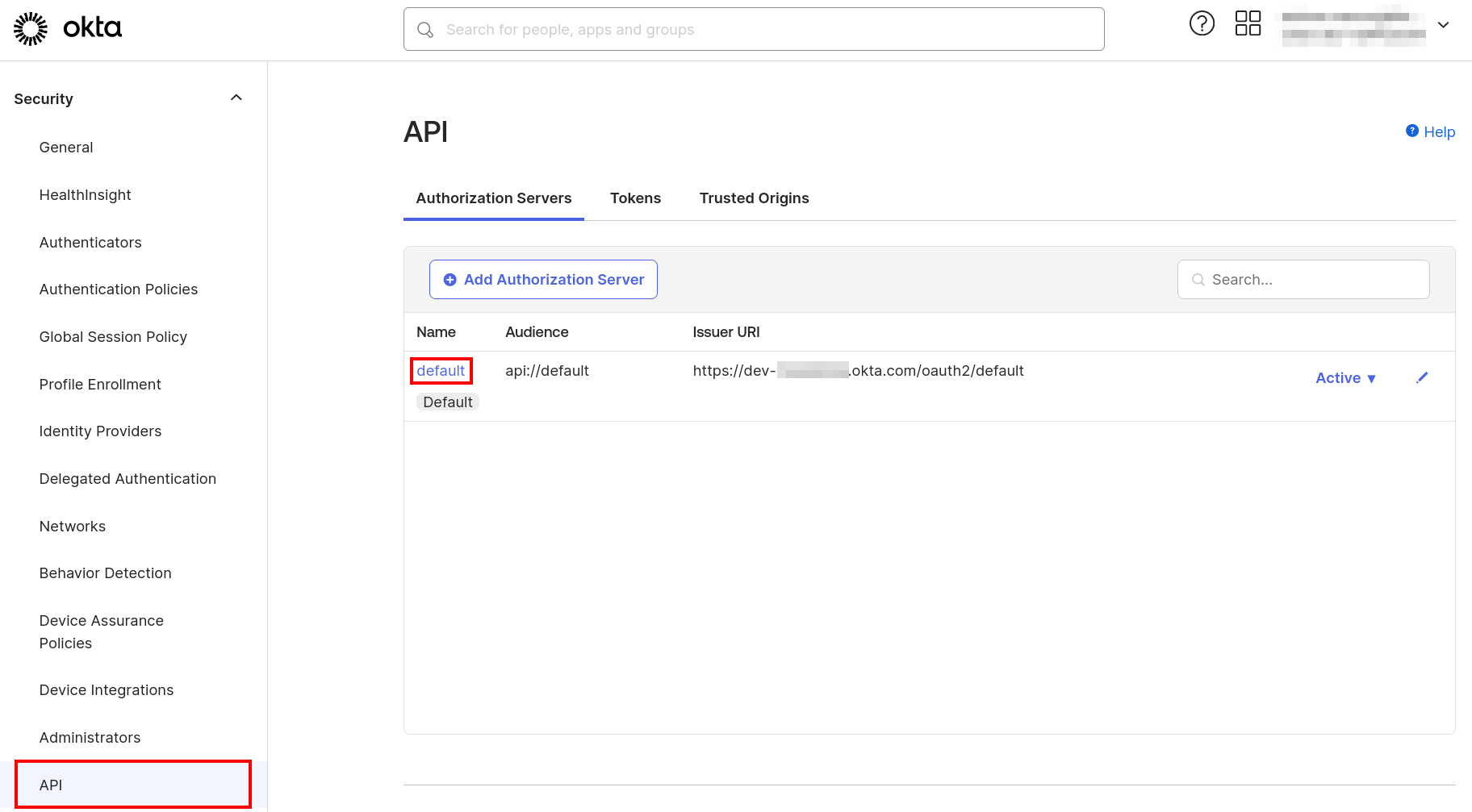 Edit the default Authorization Server to find Metadata URI