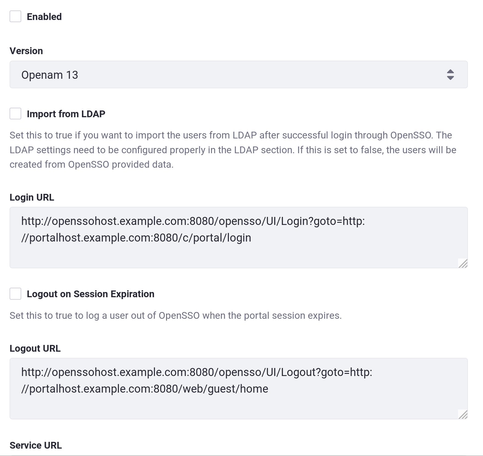 OpenSSO Configuration in Liferay must be enabled for the integration to work.