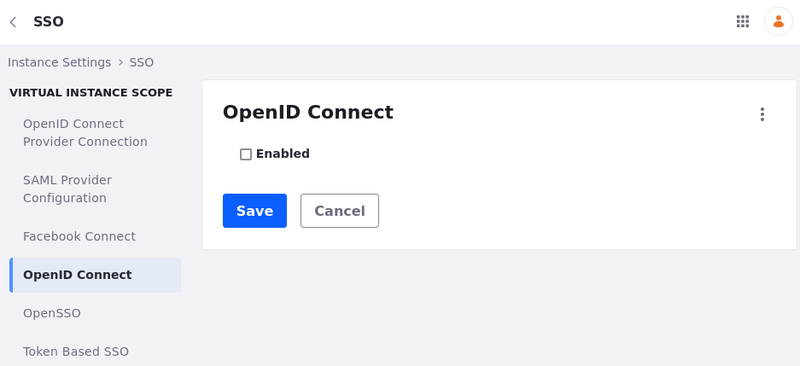 Enabling OpenID Connect authentication in Instance Settings.