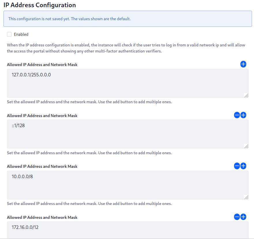 The IP Address factor checker by default checks for private networks.