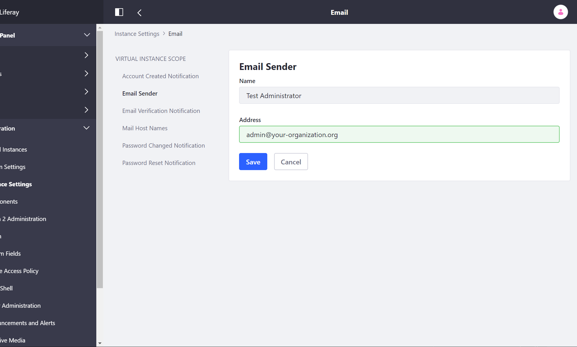 Changing the default email sender name and email address.