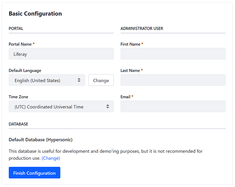 Use the Setup Wizard to set the DXP instance's default language and time zone