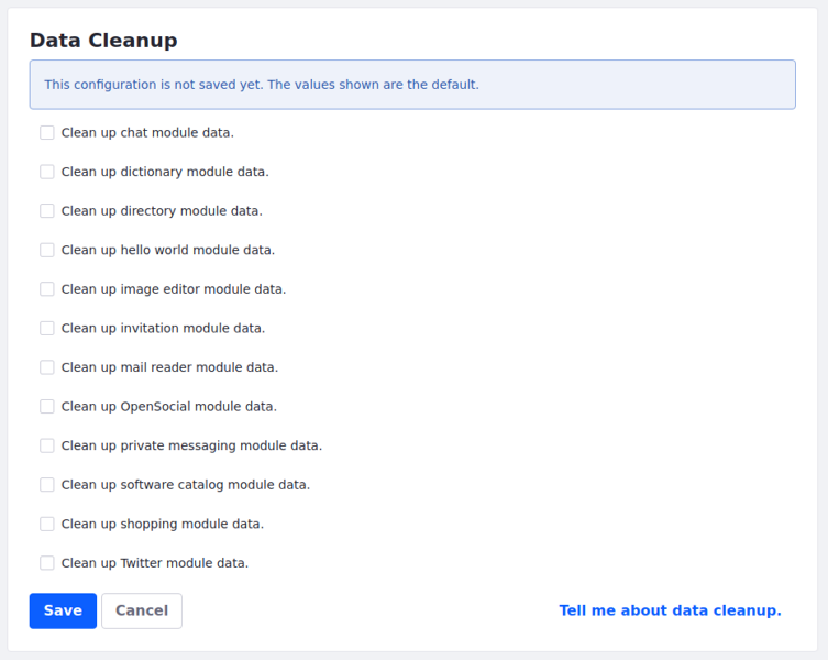 Data Cleanup provides an interface for removing data from obsolete Liferay applications.