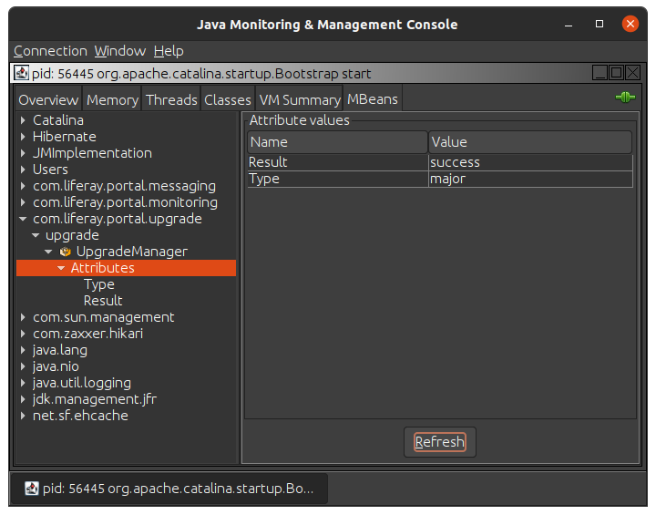 Under the MBeans tab, select the com.liferay.portal.upgrade category.