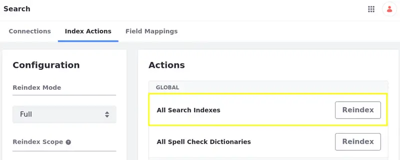 You can reindex your search indexes in the Control Panel.