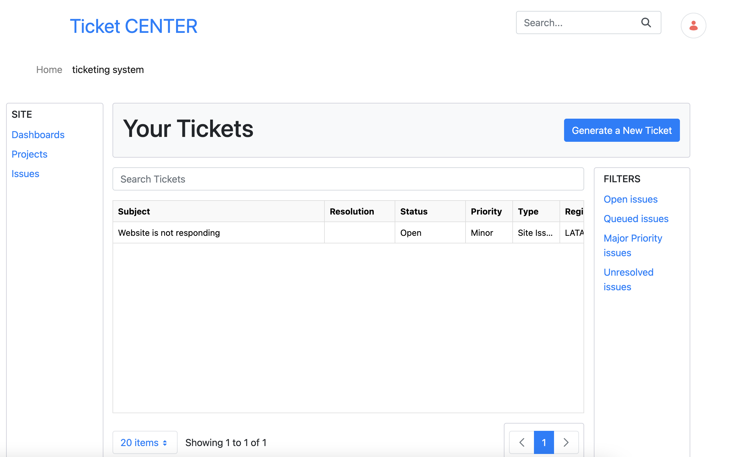 The custom ticketing system application is now running.