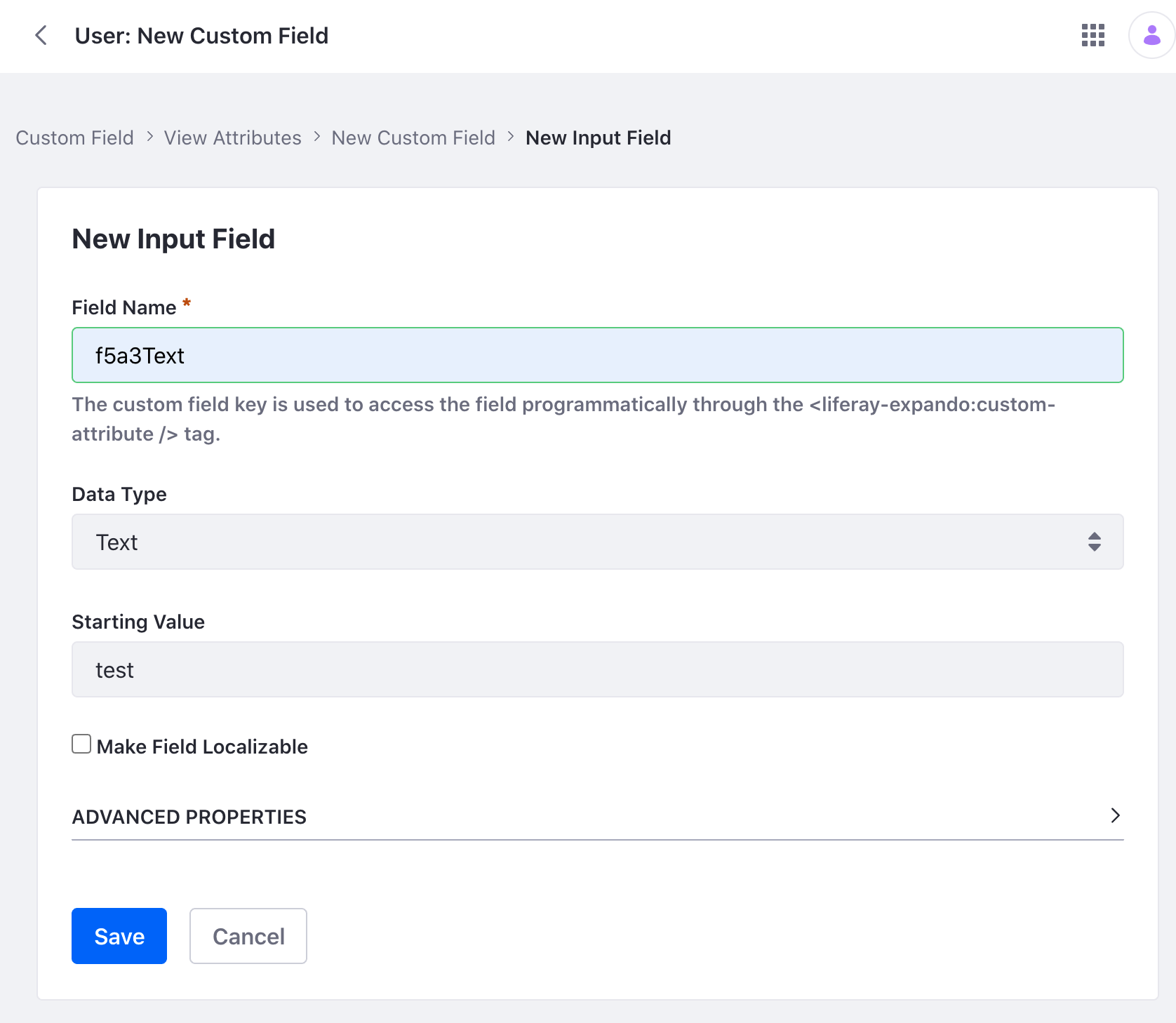 Create a custom field called f5a3Text for Users.