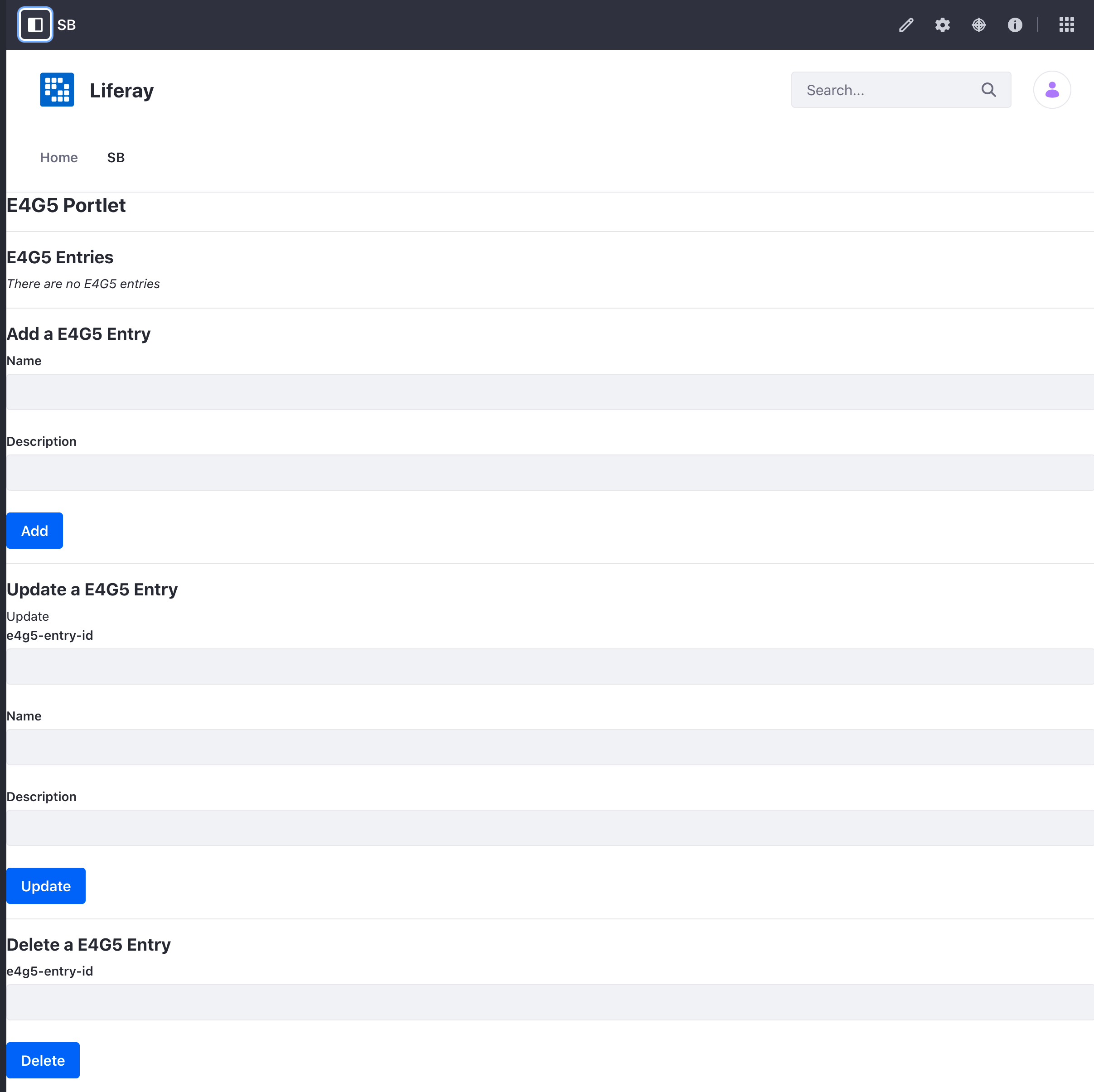 Add the E4G5 Portlet to a page.