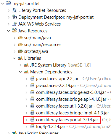 The required .jar files are downloaded for your JSF portlet based on the JSF UI Component Suite you configured.