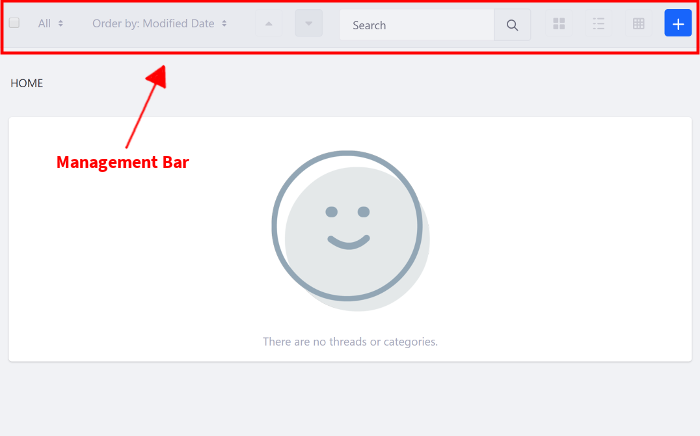The Management Bar lets the user customize how the app displays content.
