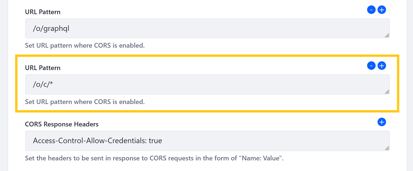 Add the /o/c/* URL Pattern for Object APIs.