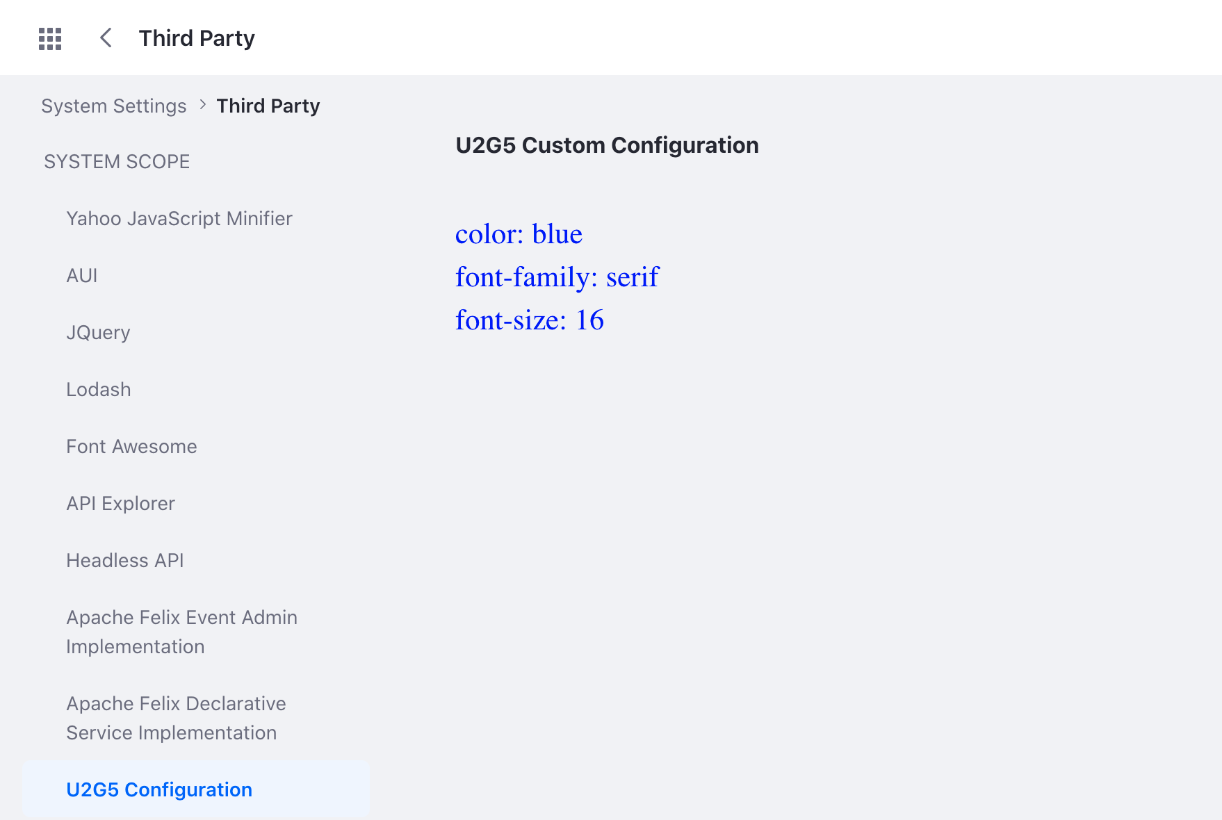 Navigate to U2G5 configuration in system settings.