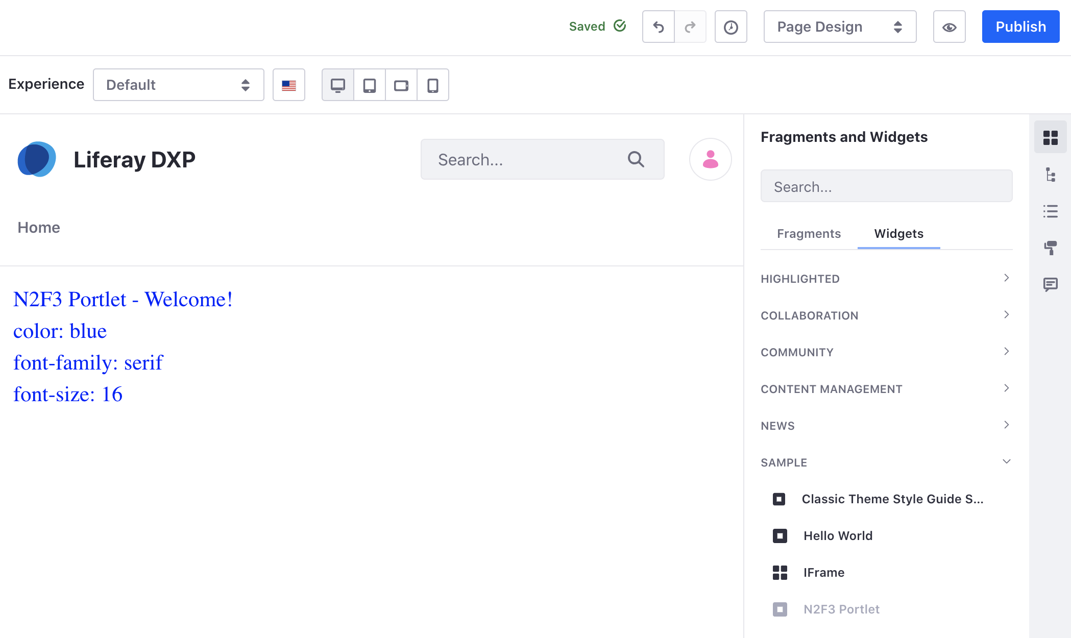 Add the N2F3 Portlet to a page.