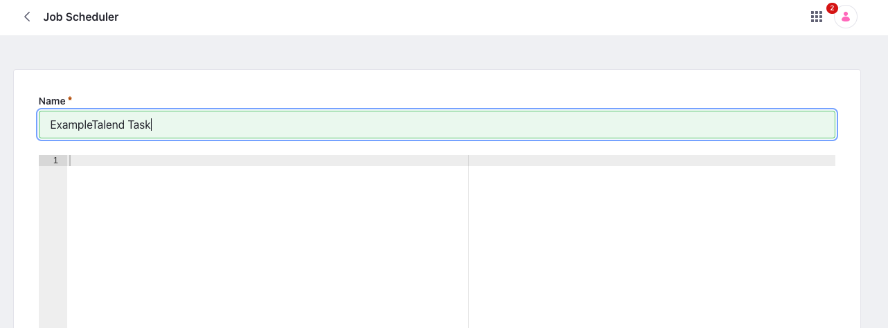 Enter a name and optionally use the settings editor to define properties for the Job Scheduler task.