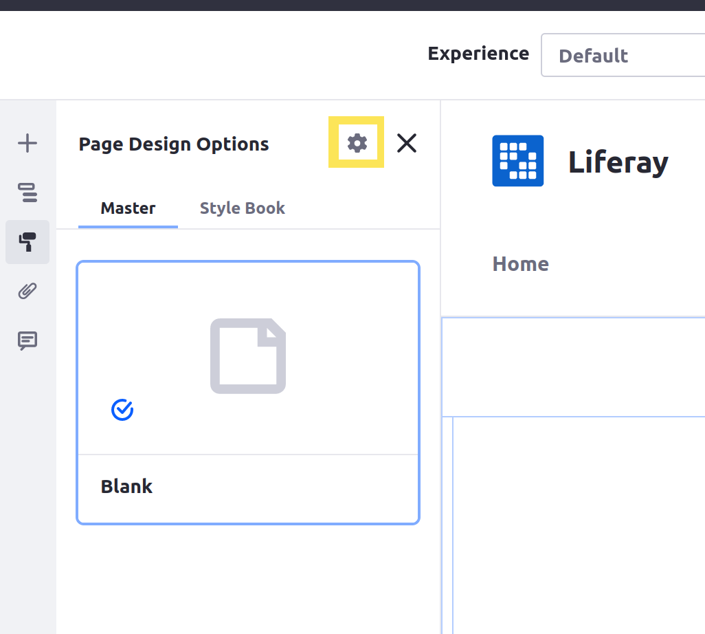 Click the configuration icon in the Page Design Options menu to access this client extension's configurations.