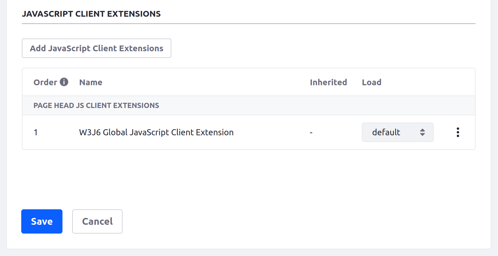 Add the JavaScript client extension. It appears in a list depending on whether you added it to the page head or page bottom.