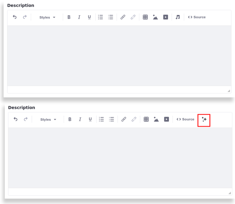 The WYSIWYG editor before and after the client extension's deployment