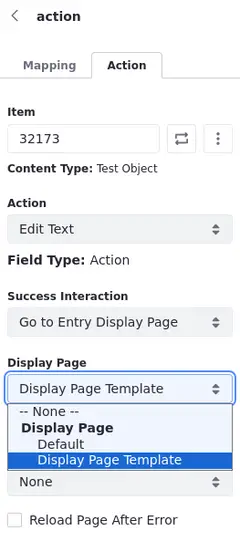 Go to Entry Display Page is an extra Success Interaction option that can be used to redirect the user to a display page template.