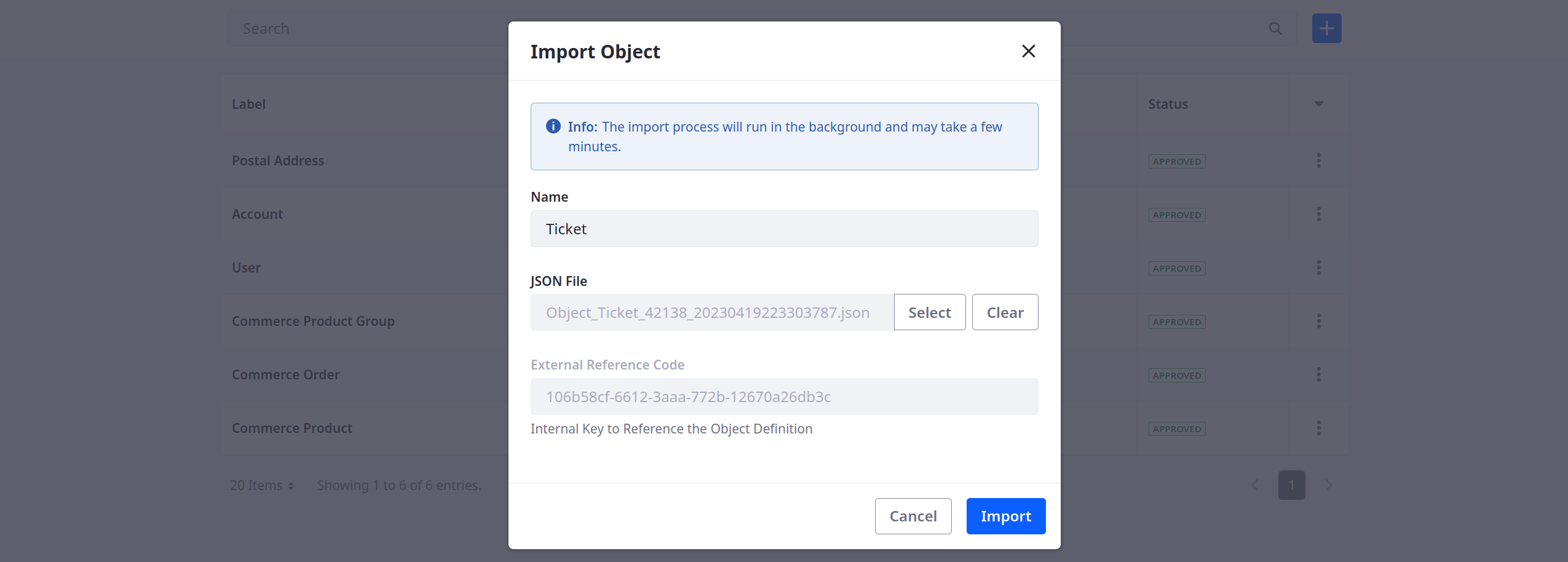 Enter a name and select the desired JSON file.