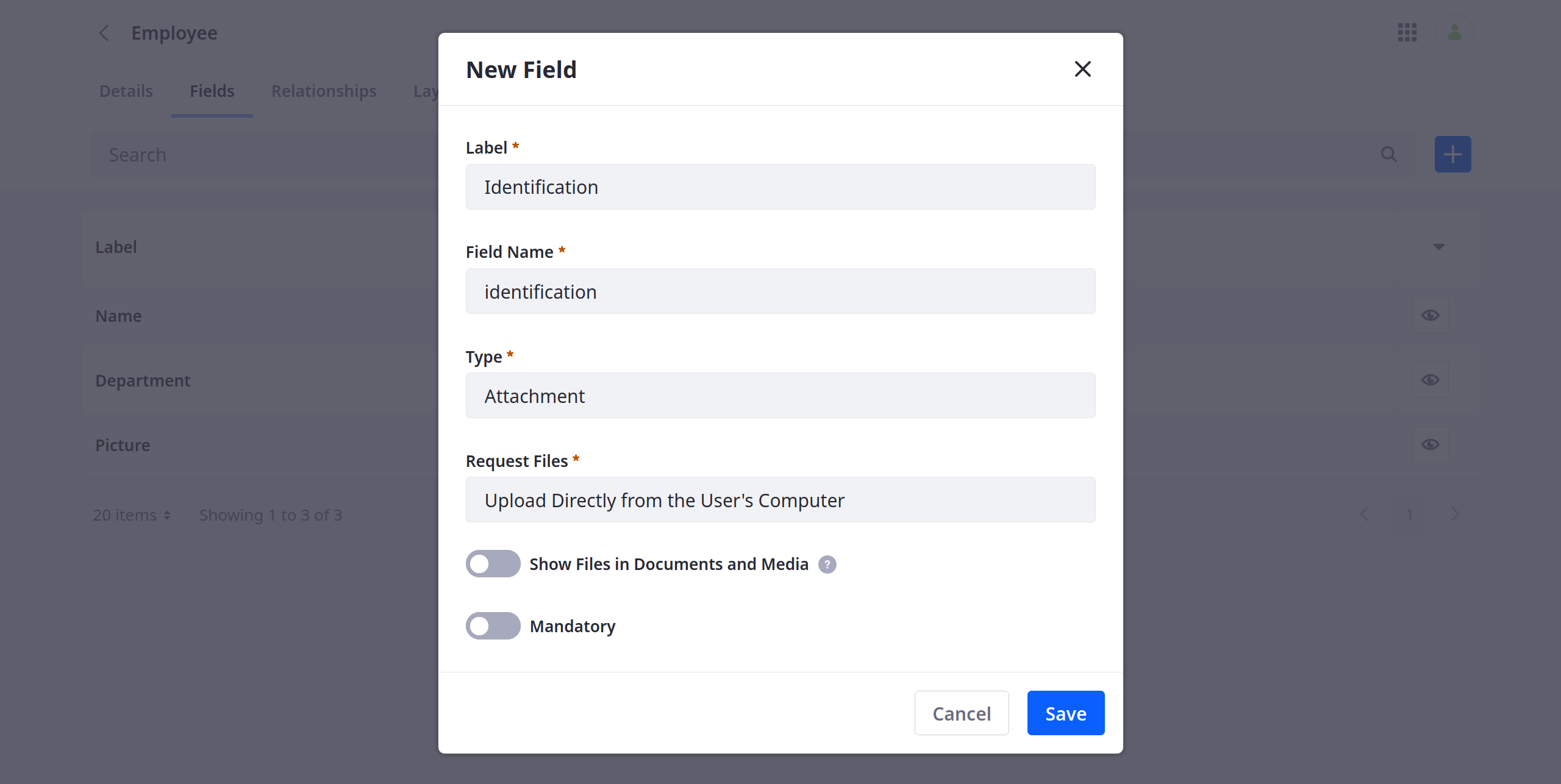 The Request Files field determines how users add files to the object's entries.