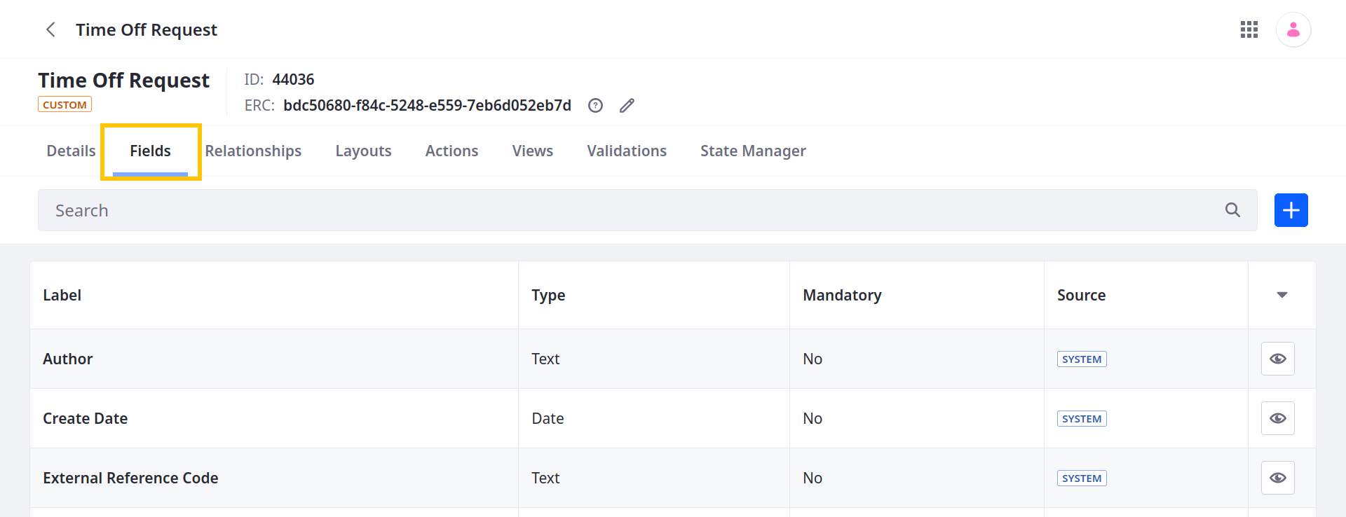 All objects include default system fields, but you can add custom fields.