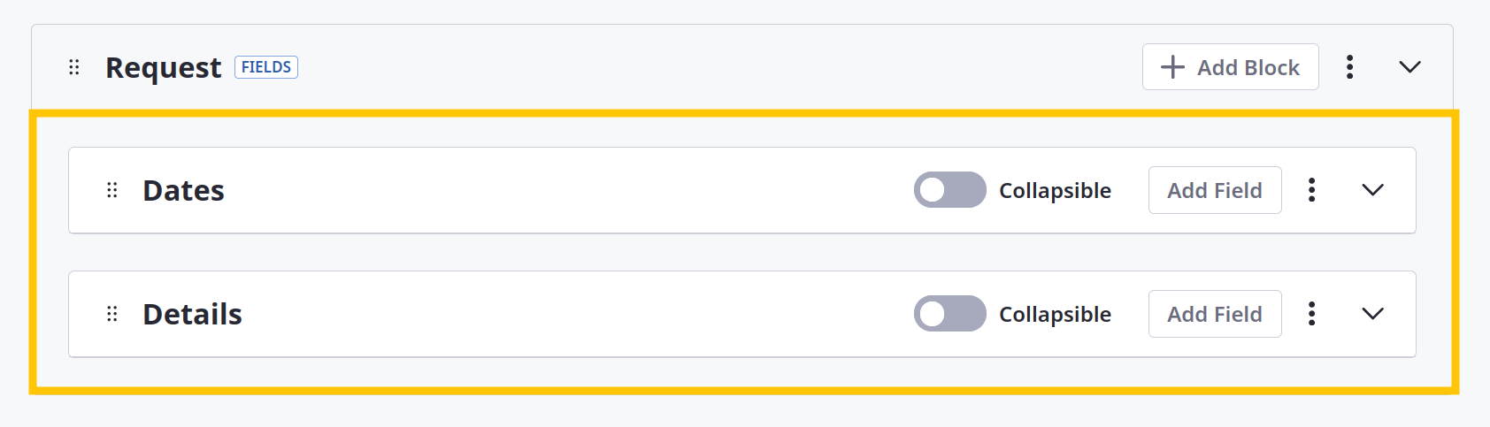 Add blocks to the field tab.