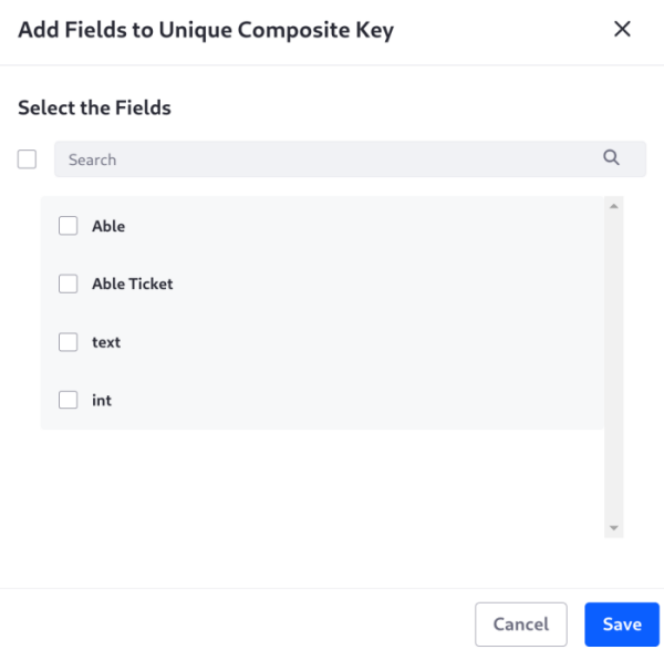 Choose the fields to use as a composite key.
