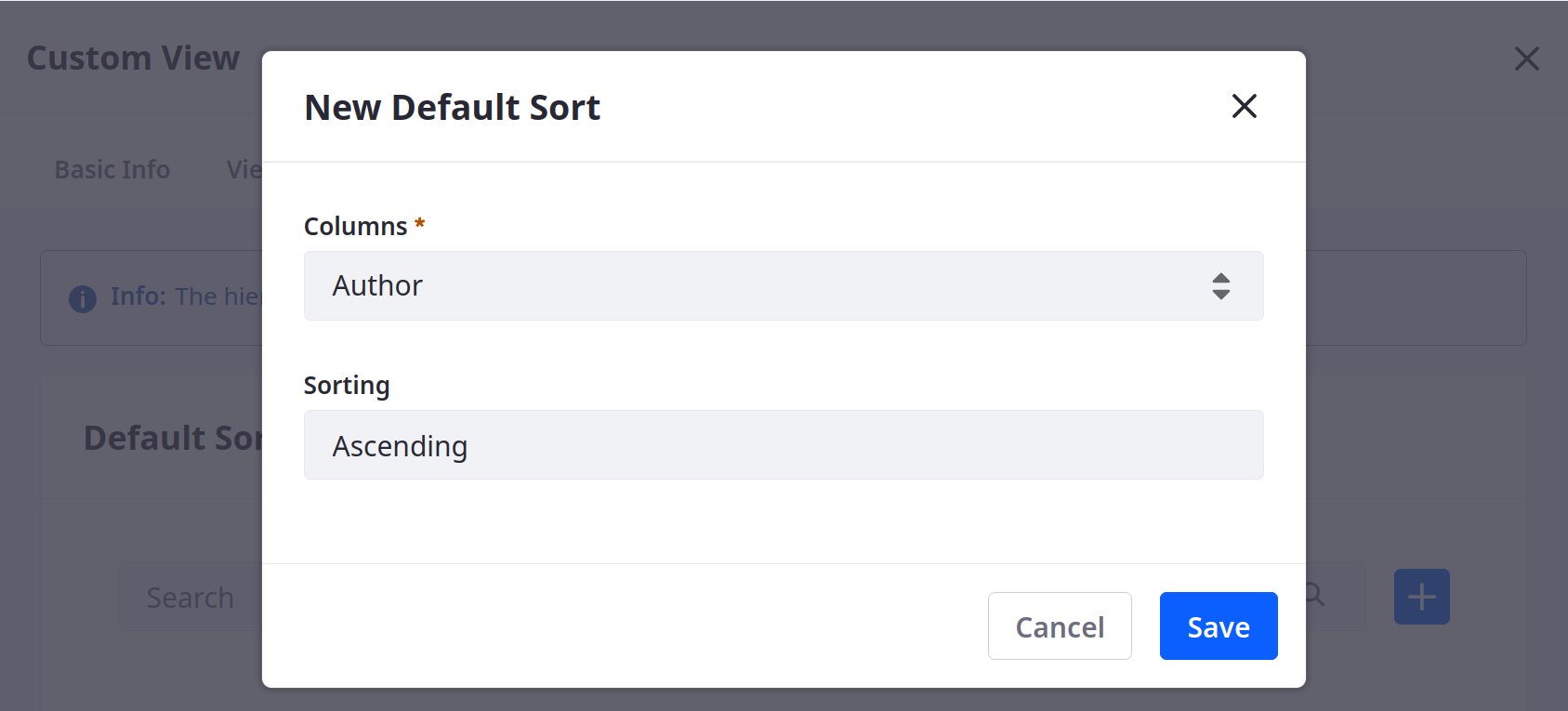 Select a column and sorting order.