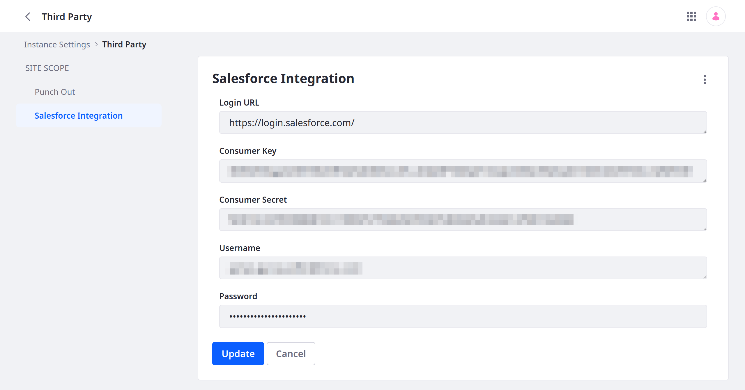 Enter your Salesforce login and connected app OAuth credentials.