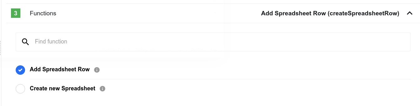 Select the Add Spreadsheet Row function.