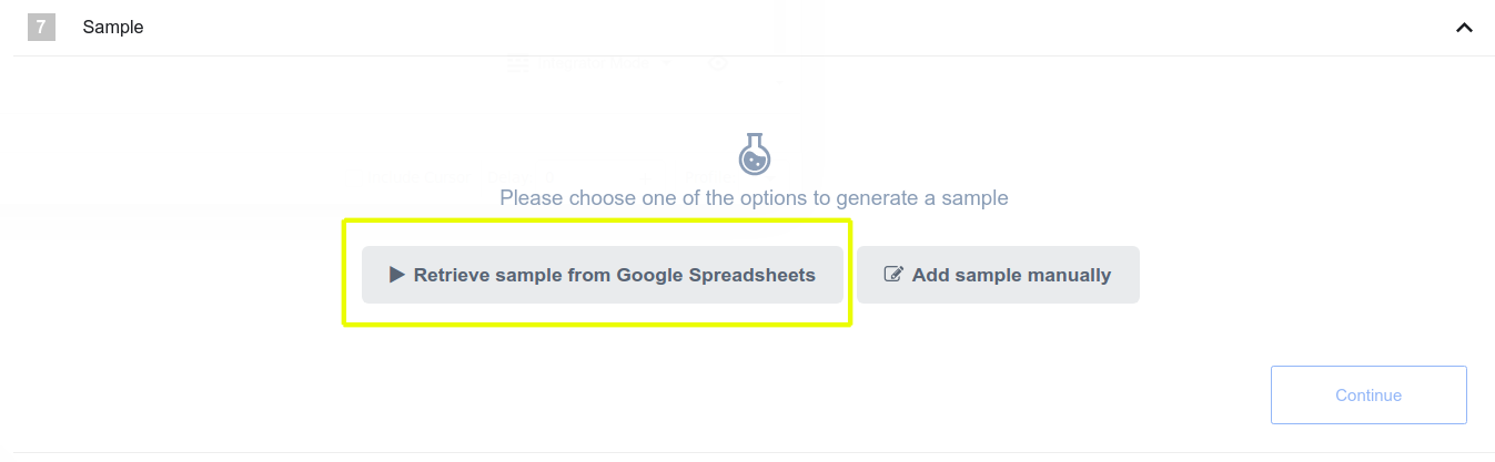 Click the Retrieve Sample from Google Spreadsheet button.