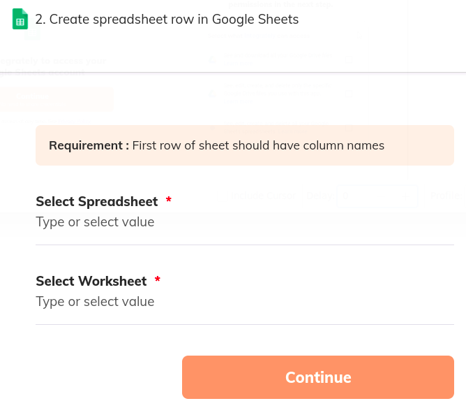 Select the desired Spreadsheet and Worksheet.