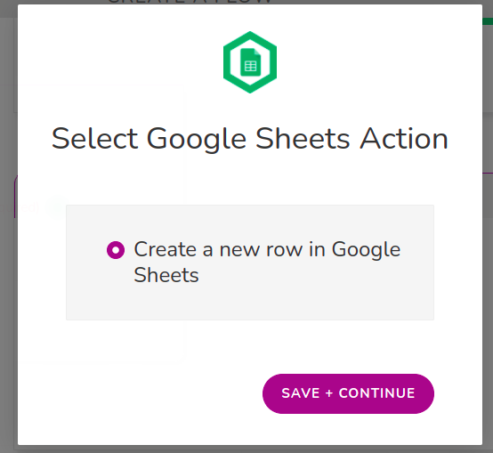 Select Create a new row in Google Sheets.