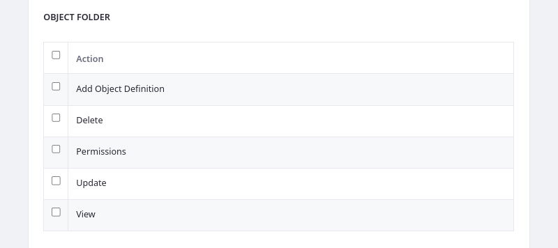 Manage permissions for existing object folders.