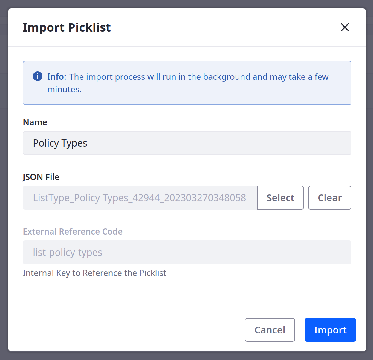 Enter a name for the list and select a picklist to import.