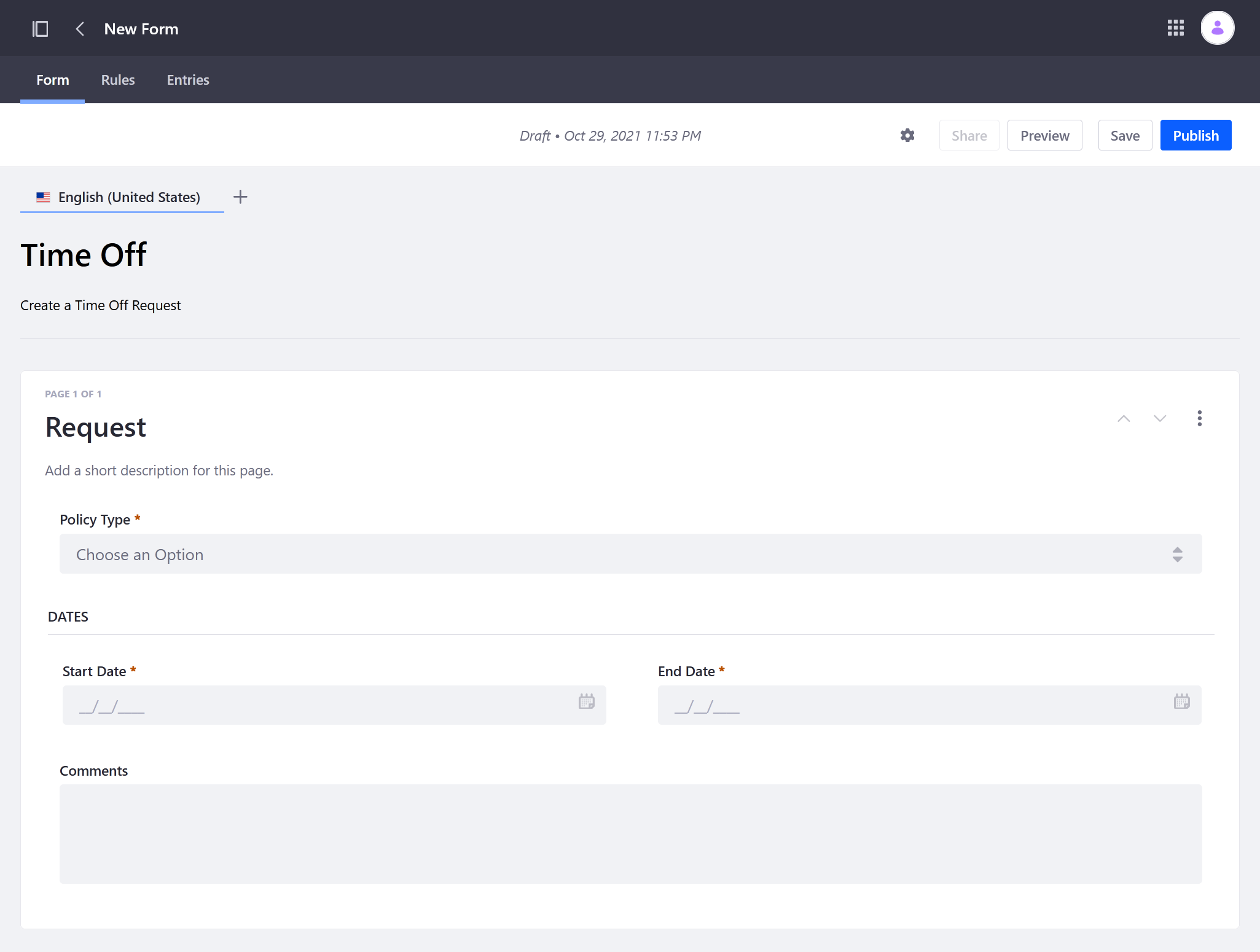 Map all desired object fields to the form fields.